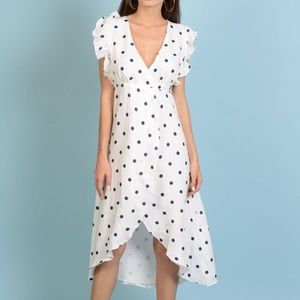 White/Navy Polka Dot Wrap Dress Sz:M
